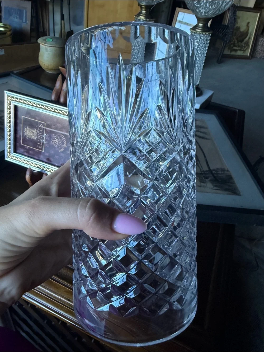 Cut Crystal Patterned Clear Glass Vase - Home Accents
